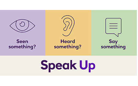 Graphic with eye, ear and speech bubble